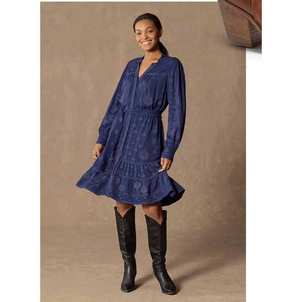 Sundance Catalog Flowy Navy Blue Dress Size Pettie Medium NWT